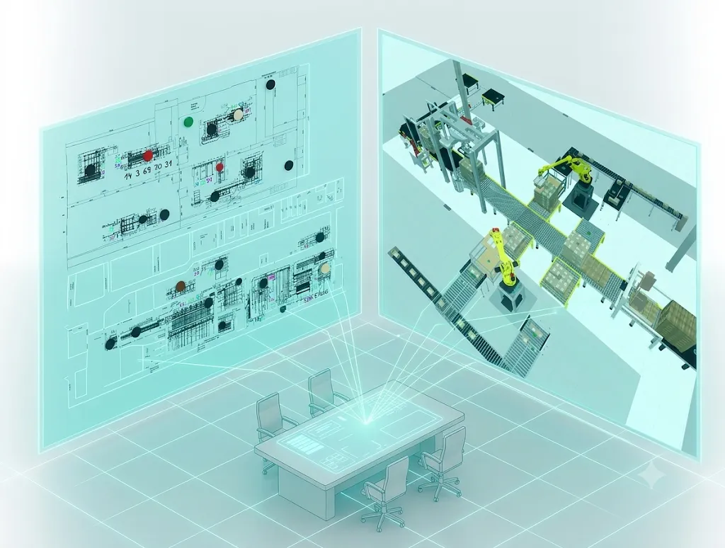 Digitale Fabrikplanung: 2D-Layout und virtuelles 3D-Anlagenmodell