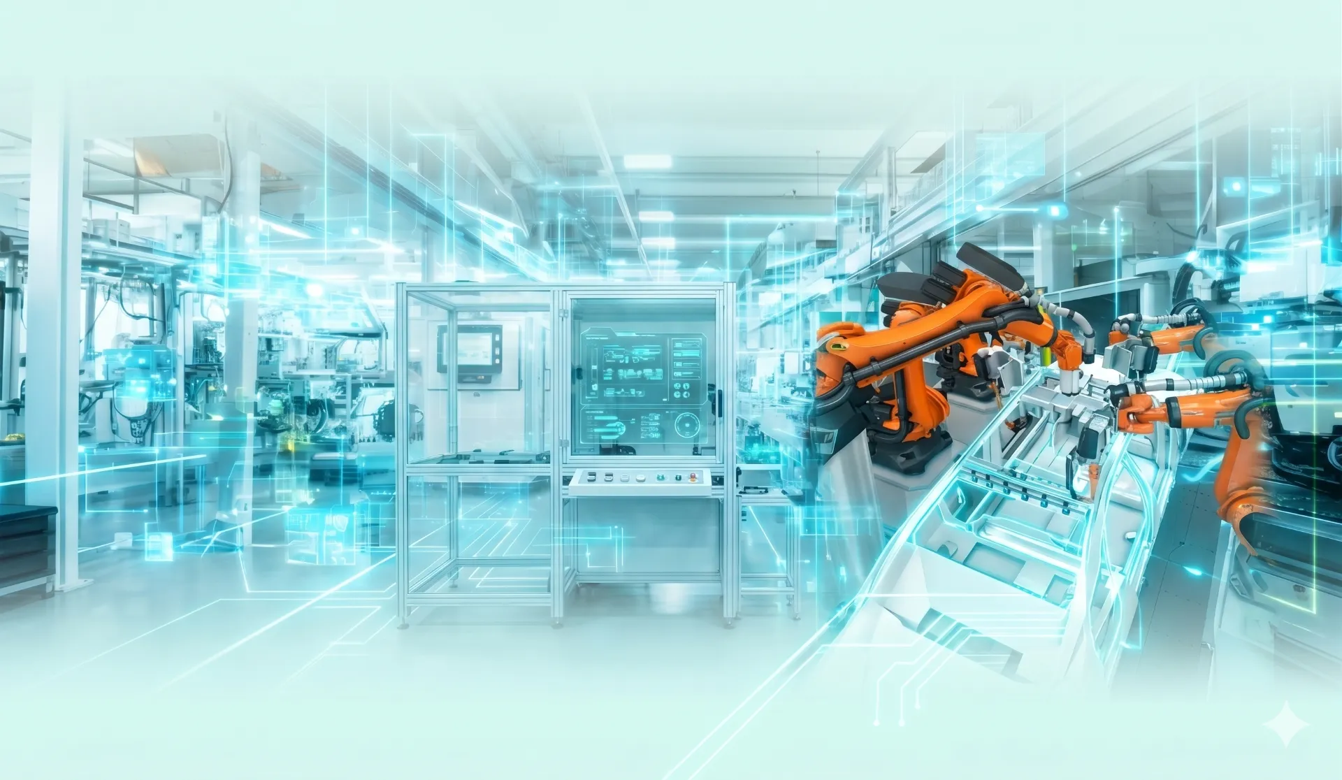 Fabriksimulation: smarte Fabrik mit Roboterzelle und Digitalem Zwilling